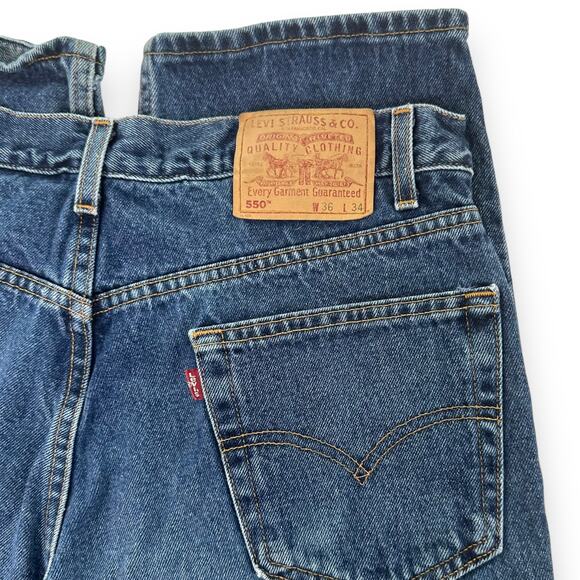Vintage 90s Levis Jeans 550 Relaxed Fit Cotton Dark Wash Blue Denim Mens W36 L34 - Picture 5 of 16